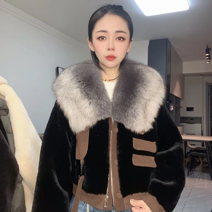 绵羊皮美丽奴狐狸毛领M120斤