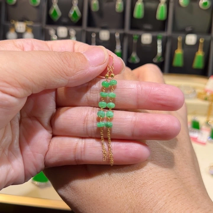 翡翠18K金镶嵌颈饰耳钩