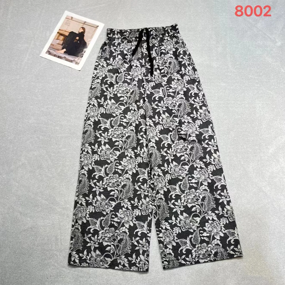 提花双纱织线超舒适休闲阔腿裤8002