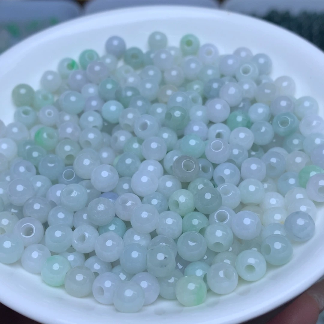 【闪购商品】翡翠手链未镶嵌卡6冰绿白大孔珠100个