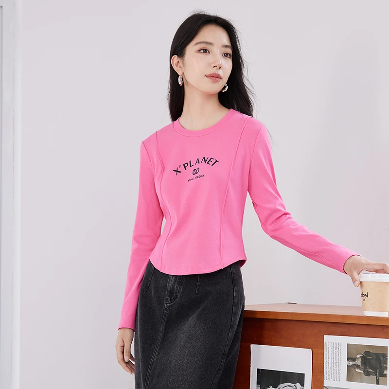 X4011068 T恤 香影设计感字母印花女长袖秋冬新款修