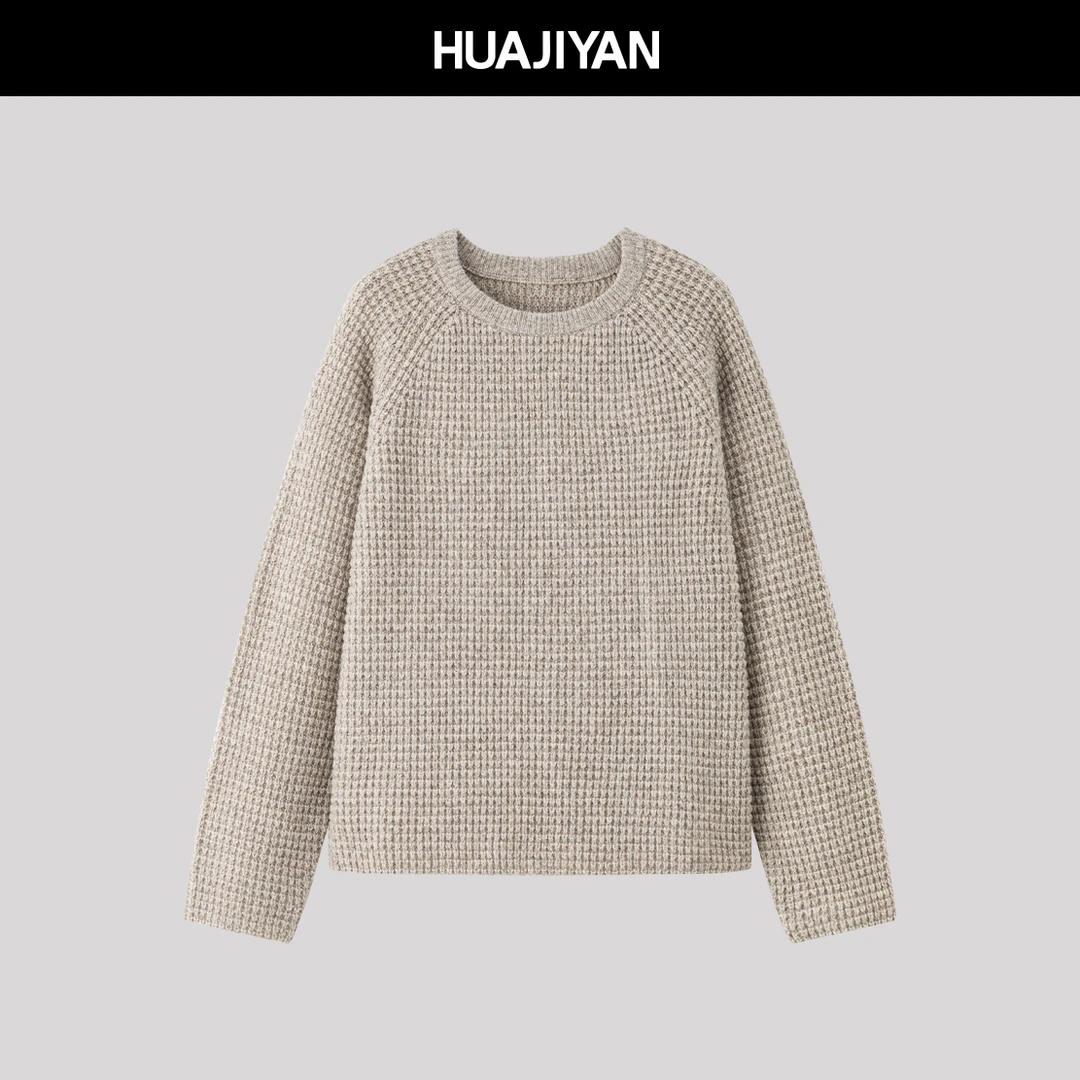 华吉言/HUAJIYAN【甜筒毛衣】绵羊毛羊驼毛天丝混纺格纹肌理毛衣