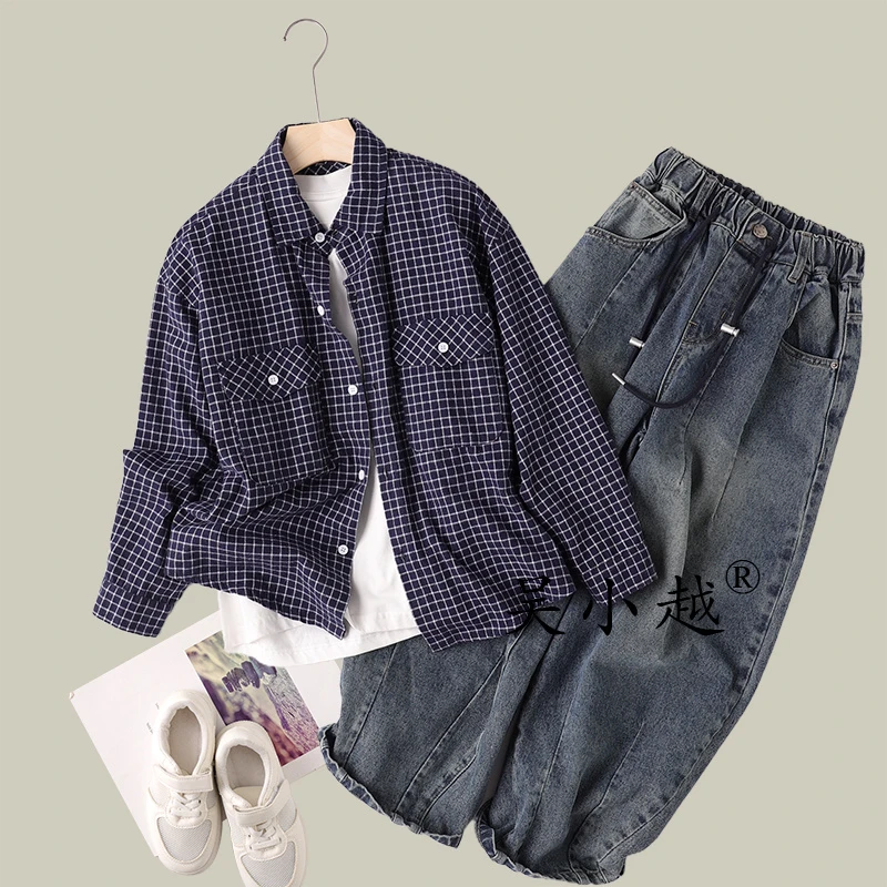 吴小越w1505男童格纹衬衣同学痞帅男孩春秋装新款衬衣韩版版型大