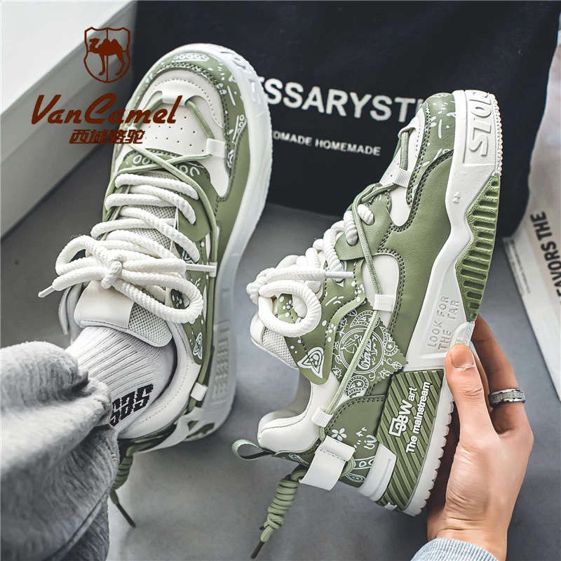 西域骆驼鞋春季青少年小众设计感运动板鞋男生潮牌百搭增高休闲鞋