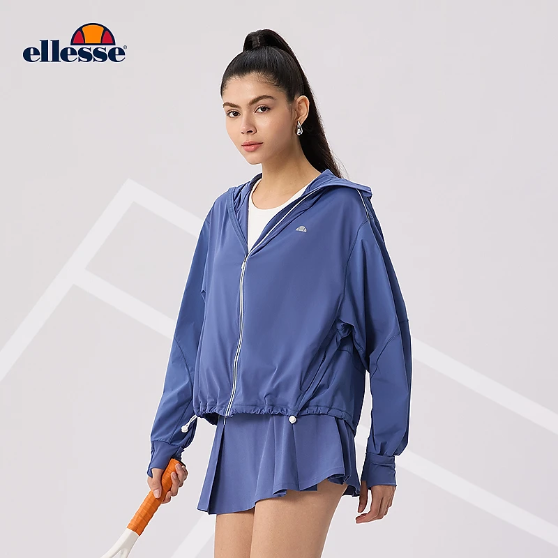 Ellesse网球运动轻薄防晒外套女士宽松连帽户外运动风长袖上衣