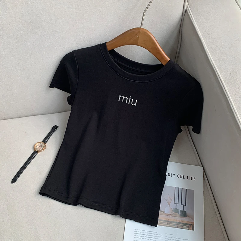 【南油子宸】气质高级灰色圆领T恤修身显瘦纯色夏季短袖女 800367