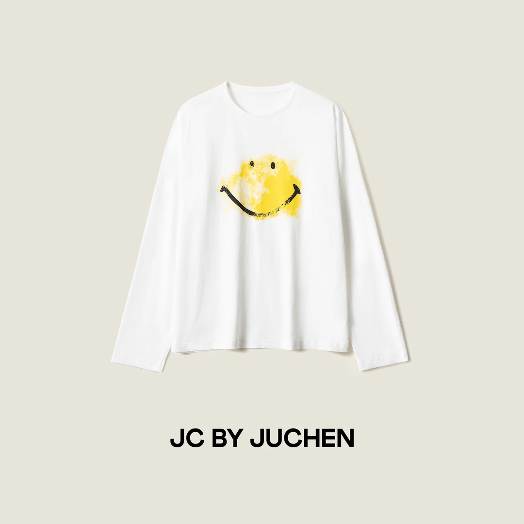 阳光笑脸衫基础轻薄棉感圆领宽松显瘦长袖T恤 FW074932