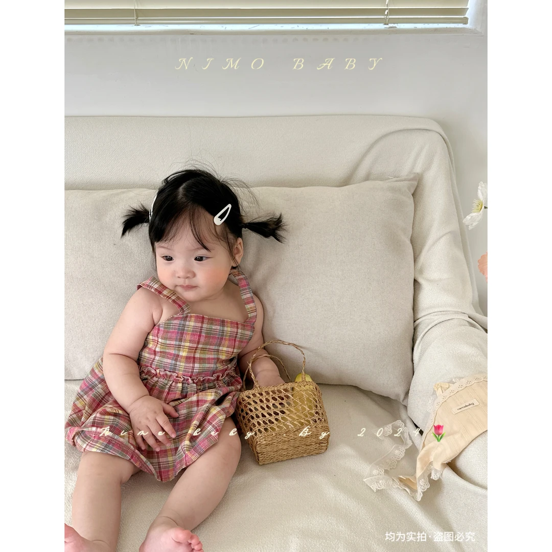 NEMO【一口软糖】韩版夏款宝宝无袖薄洋气经典甜美小众吊带格子裙