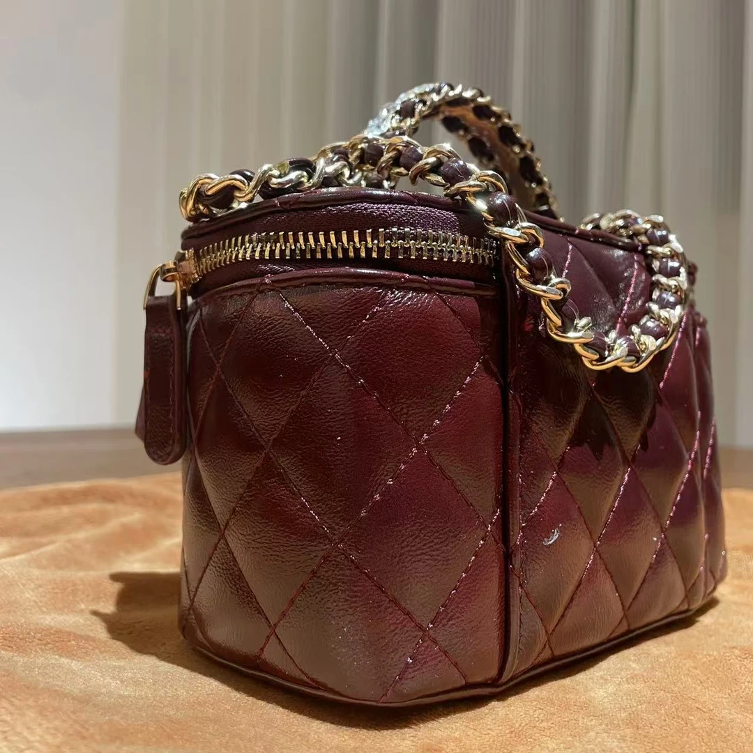 HIRMRIS手工真皮包CX598  钻手提盒香红