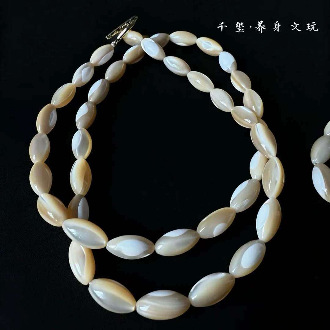 【千玺】天然贝 黄白米粒珠项链