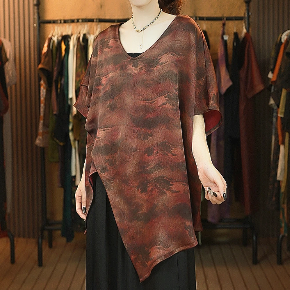 【白雪.荐选】桑蚕丝扎染橘上衣气质大码遮肉显瘦衬衫上衣k233