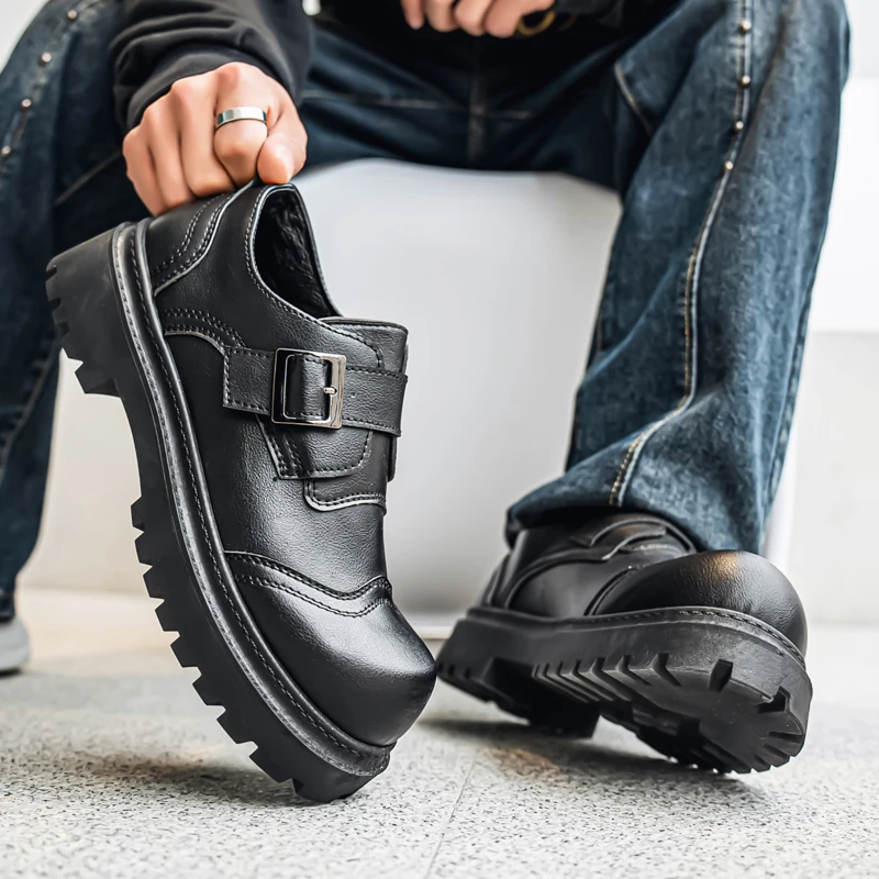 男鞋春新款休闲皮鞋韩版德比鞋米奇大头男士增高休闲黑色商务皮鞋