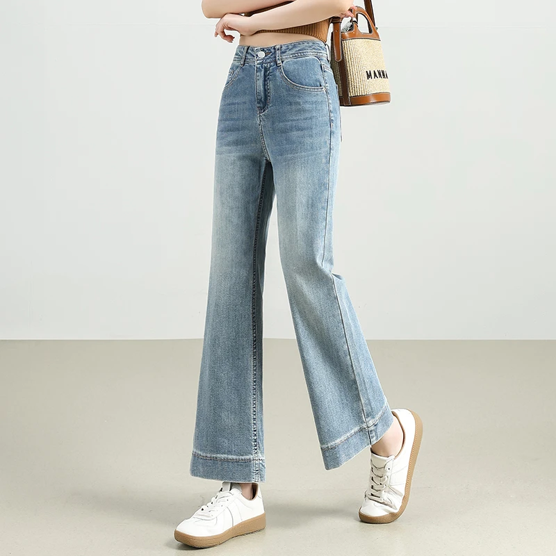 薄款浅色牛仔裤直筒微喇叭裤显瘦女裤子夏季今年流行小个子九分裤