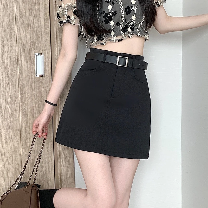 气质防走光a字裙开叉包臀半身裙女大码胖mm小众学院西装短裙子夏