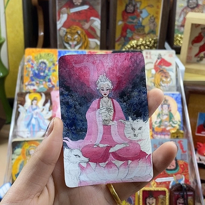 琉璃手工艺品孤品朱砂九尾狐娘娘背贴