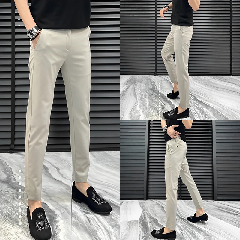 秋冬新款休闲裤男士修身百搭商务西裤时尚高质量潮流九分裤子