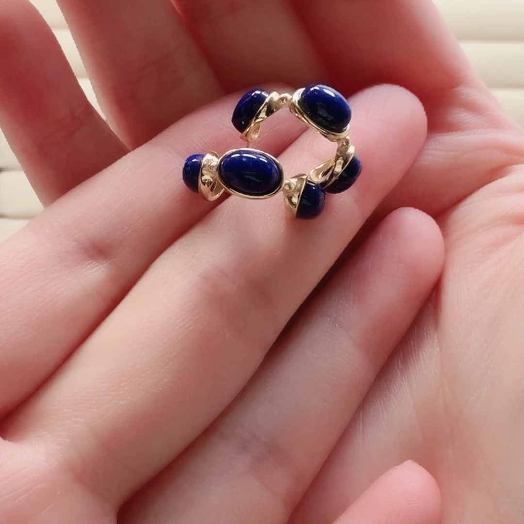 青金石银S925镶嵌耳饰54