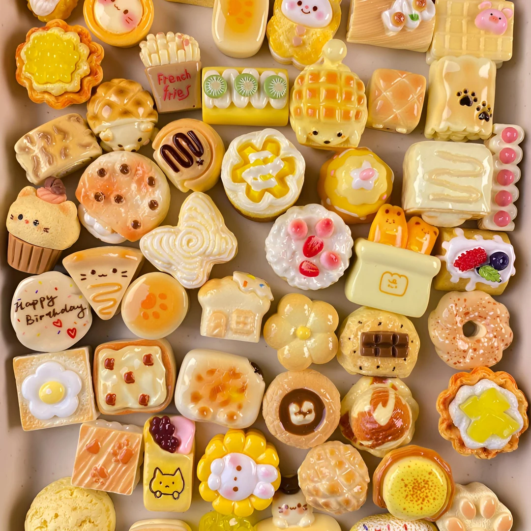 【奶黄布丁直播拆】黄色系微缩食玩仿真蛋糕树脂饰品diy配件对对碰