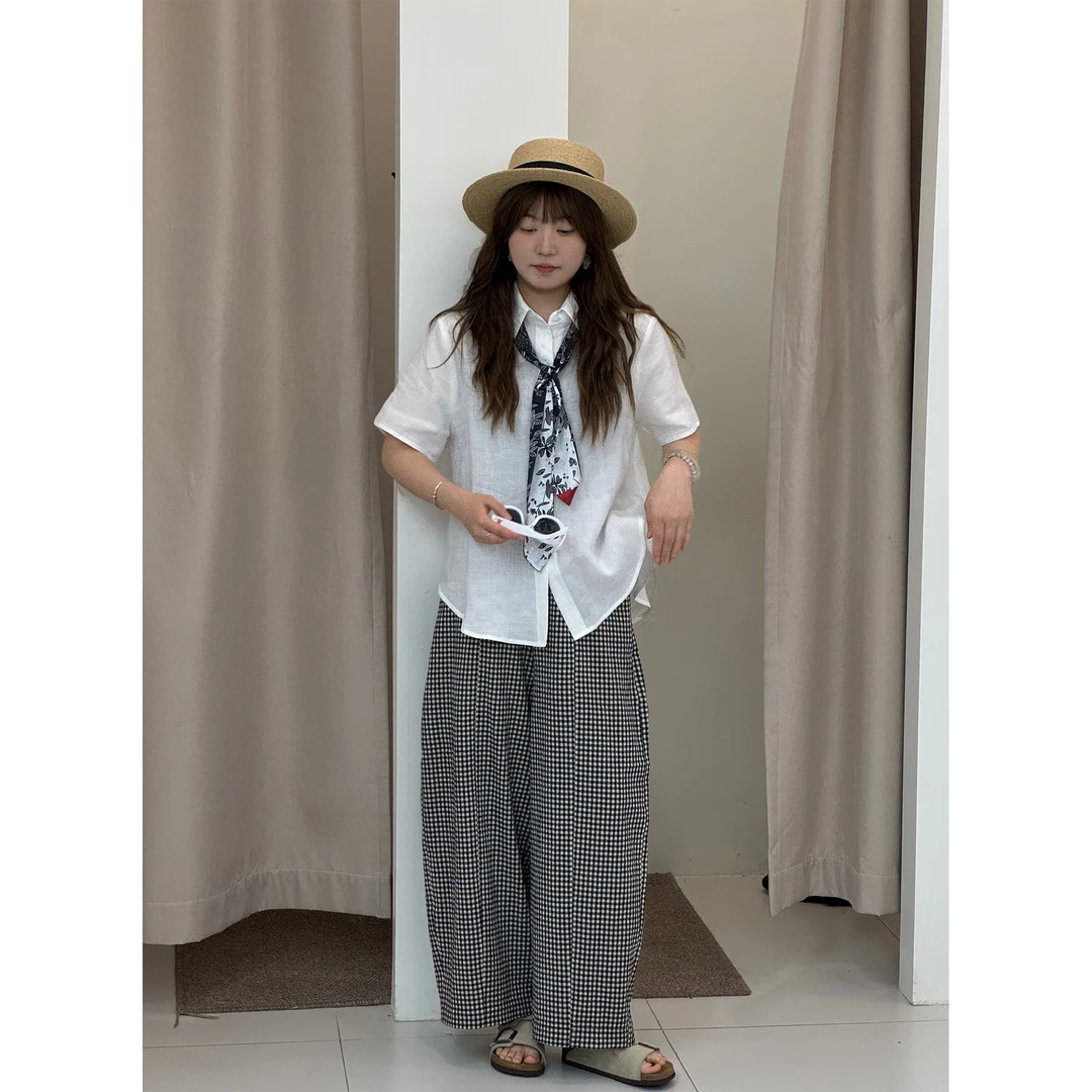 【no退no换】排扣麻短袖衬衫