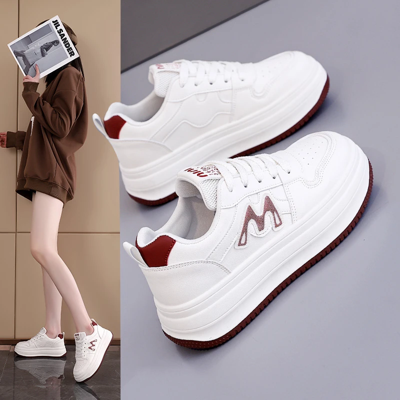 软皮厚底增高时尚小白鞋女2025春夏秋新款爆款运动休闲鞋百搭板鞋