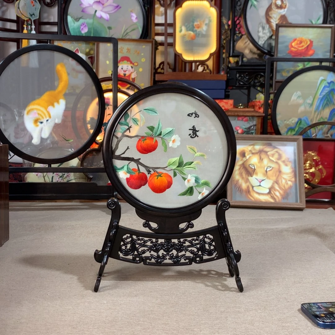 木精品苏绣实木摆件