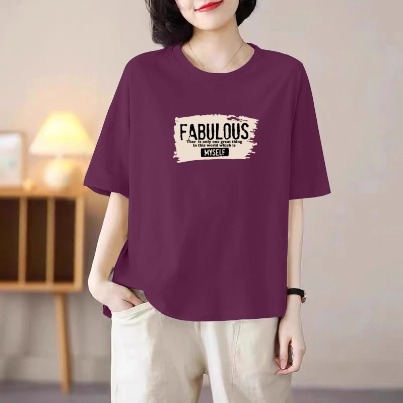 纯棉短袖t恤女宽松显瘦2025夏季新款韩版上衣休闲大码胖mm体恤衫