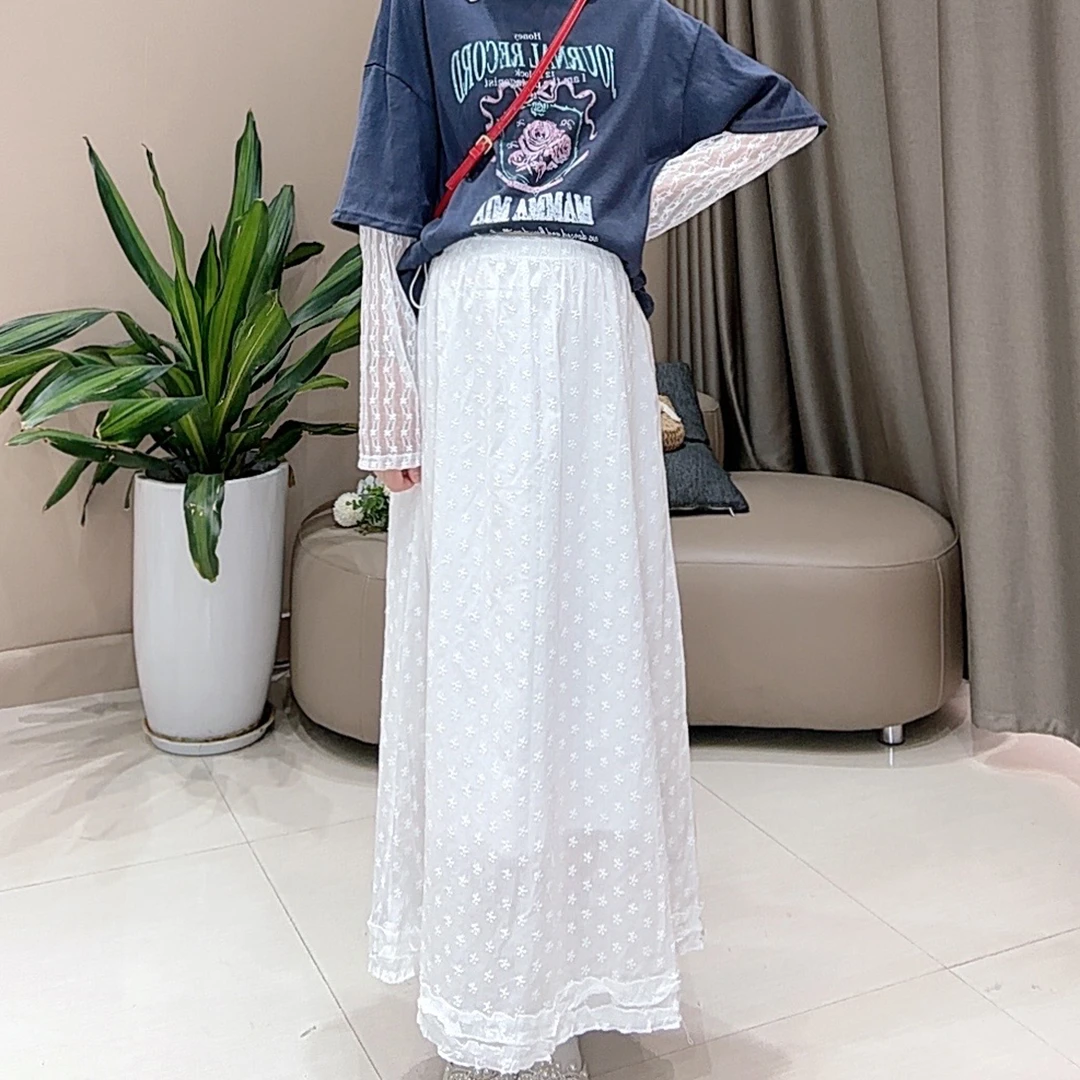 【韩漫少女】孕妇装夏季新款提花设计感甜美木耳花边松紧宽松半身裙