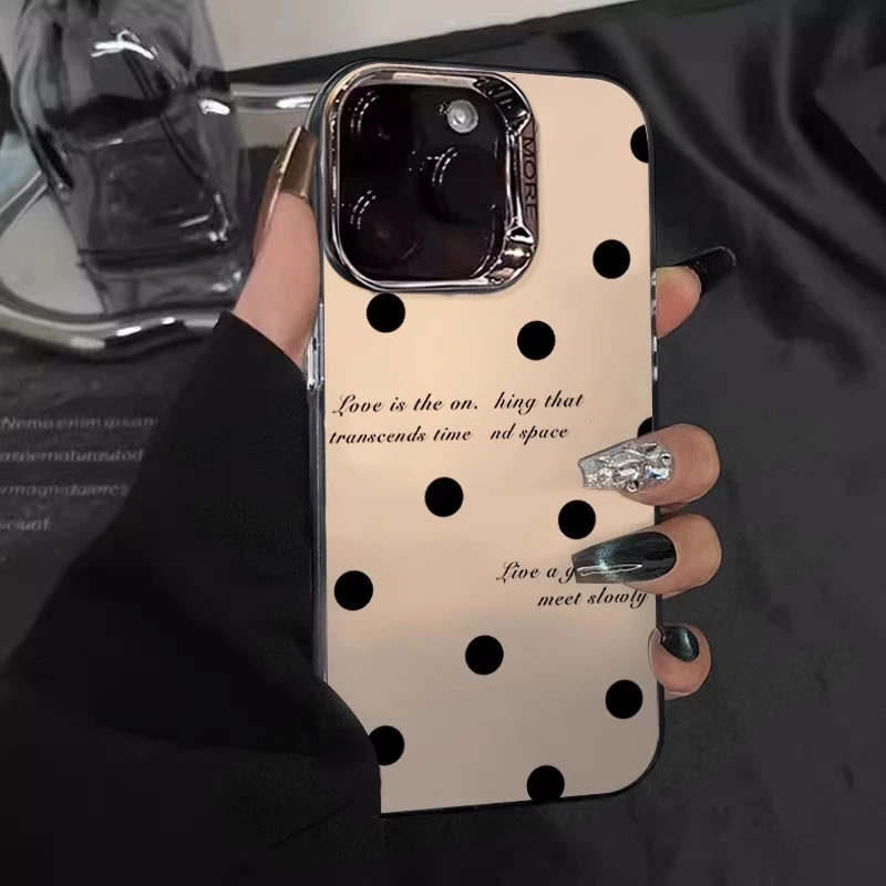 满屏波点英文适用苹果16promax壳新款彩绘iPhone15pro电镀镜头圈1