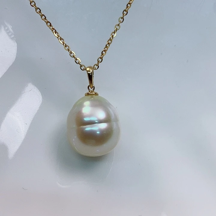 海水珍珠吊坠(不含链)18K金镶嵌12-13