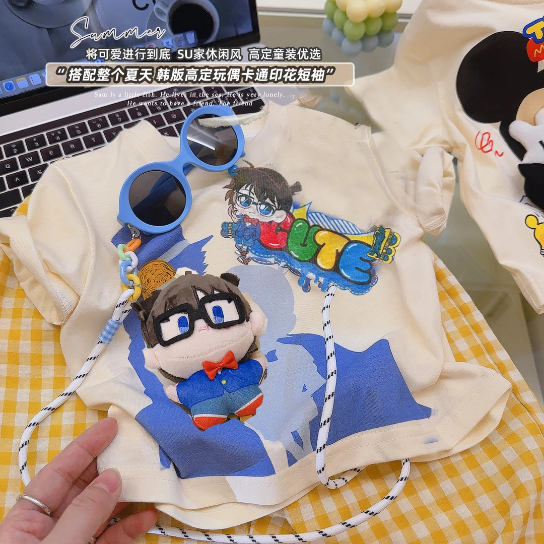 个性印花立体柯南玩偶男女宝通用纯棉短袖吸汗透气时尚T恤夏款