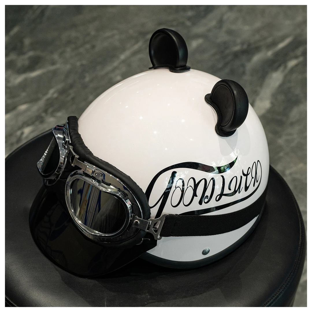 复古电动车头盔可爱耳朵夏季摩托车电瓶车安全帽骑行网红街车头盔