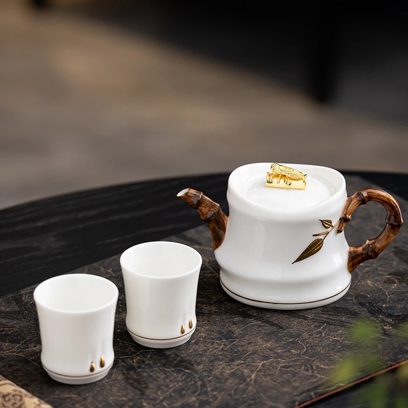 【轻奢高端】高档羊脂玉瓷浮雕金蝉壶家用泡茶壶瓷茶具简约茶壶商品图