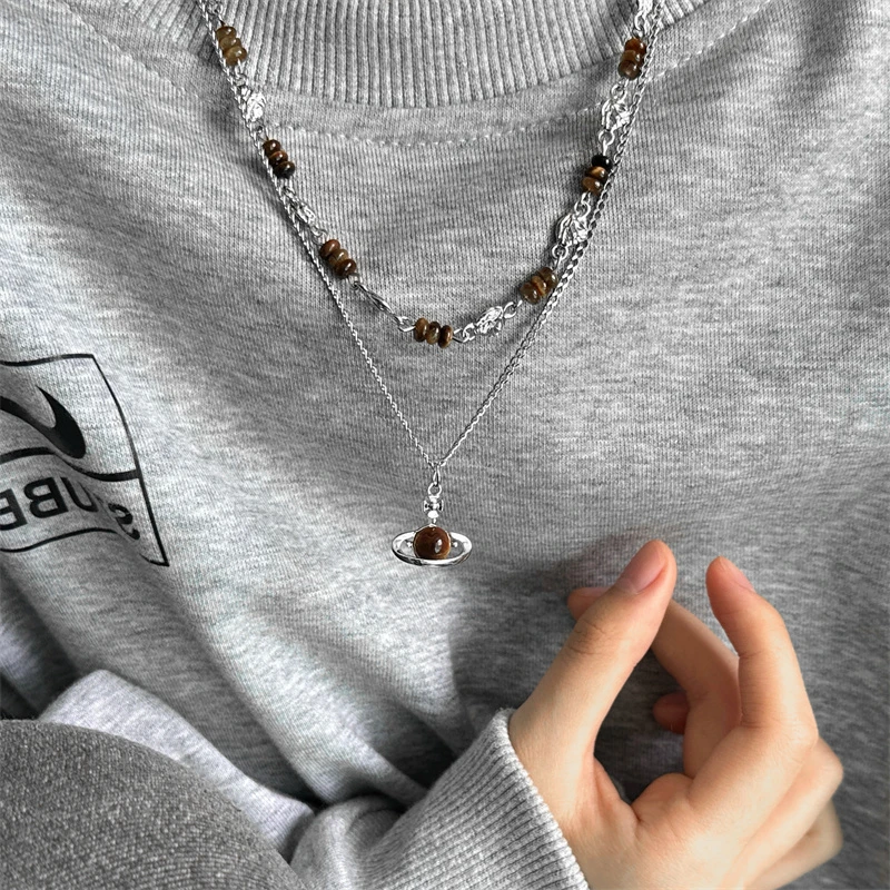 合金亚克力项链 X6048-1美拉德土星项链百搭复古小众个性ins叠戴