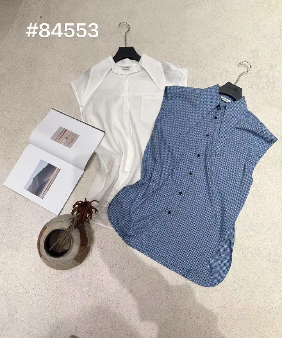 【O范】法式小领巾无袖两色衬衫S84553