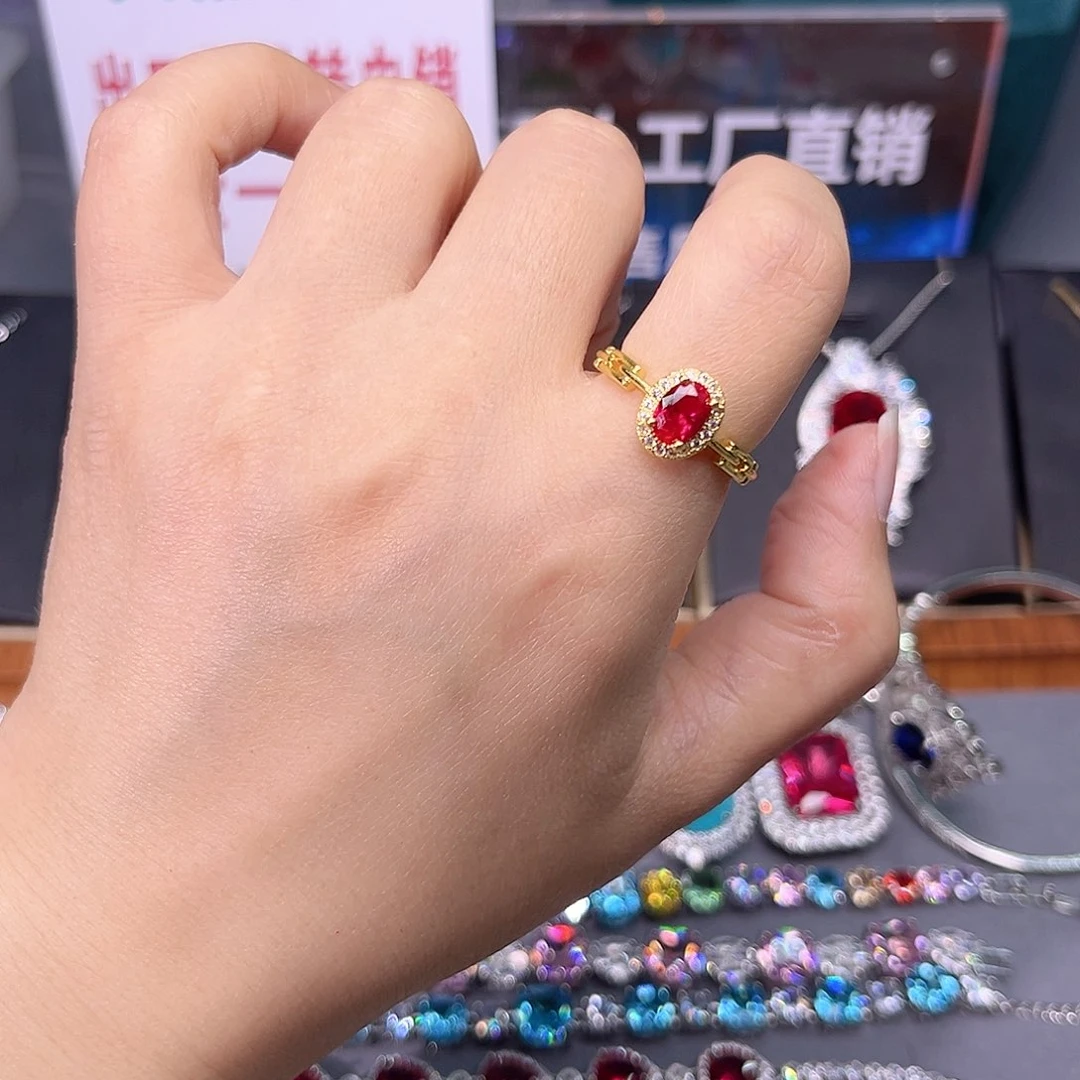 红宝石戒指银S925镶嵌w 190