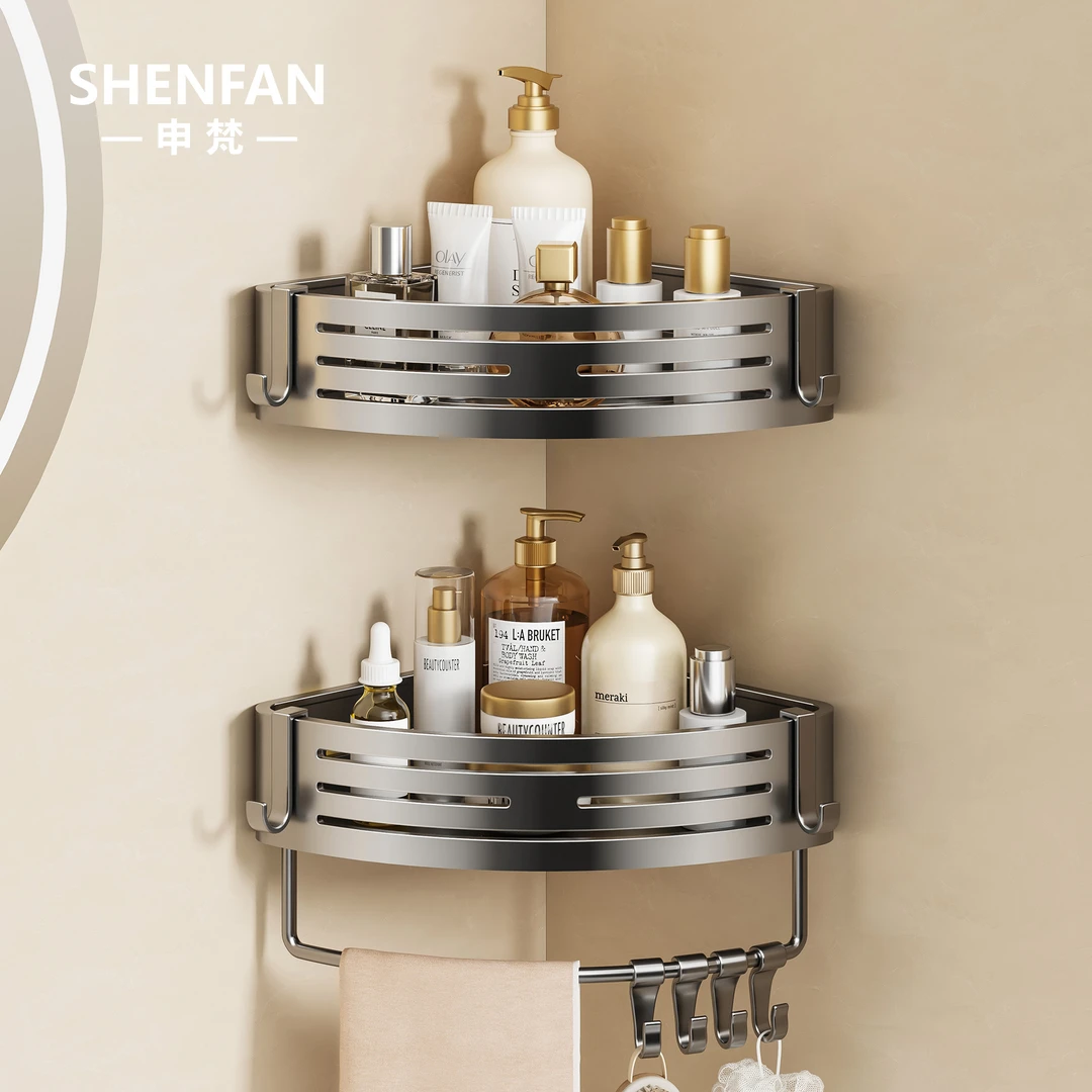 【强力粘贴】免打孔浴室三角置物架墙面转角置物架洗漱用品收纳架子