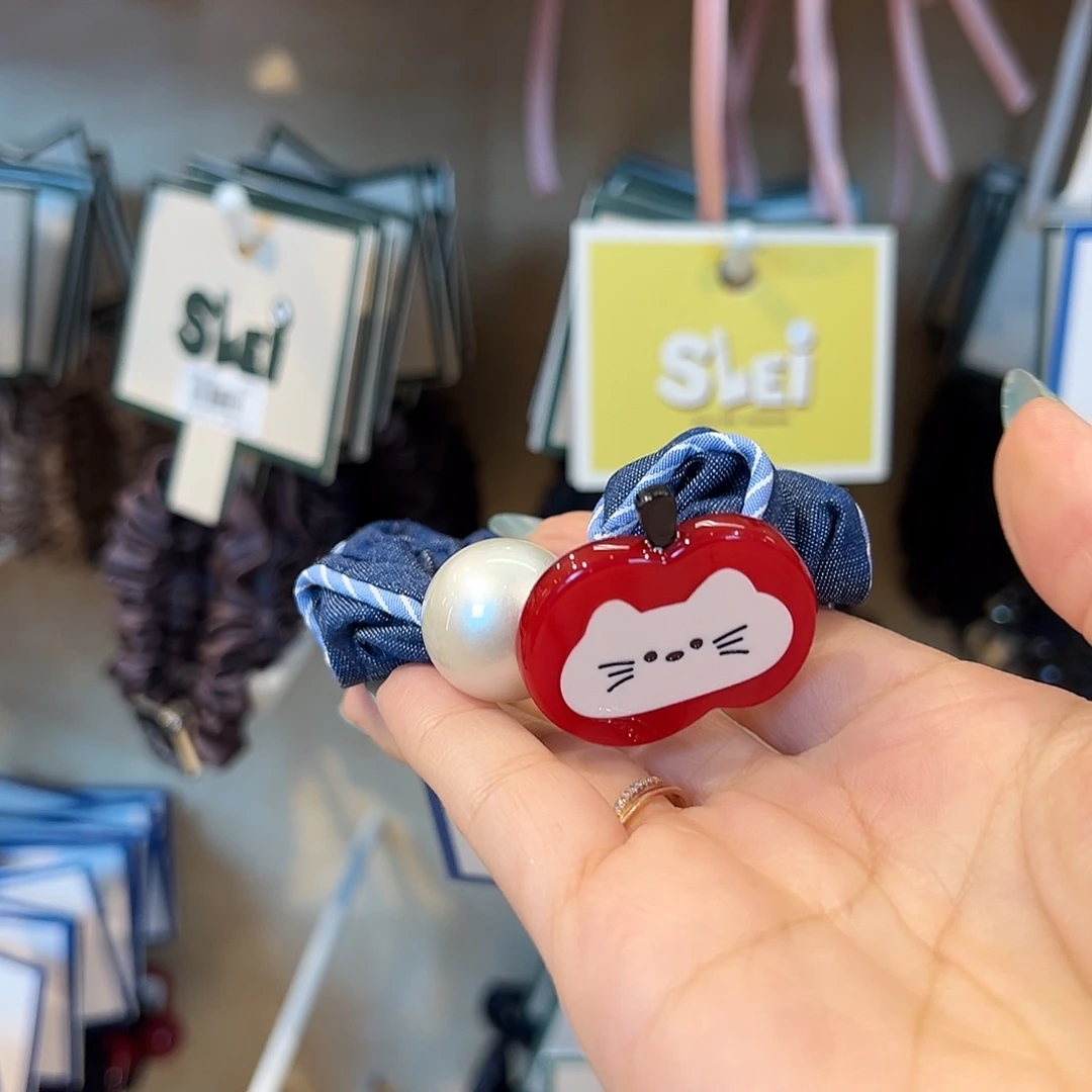 非金属皮质苹果猫牛仔发圈