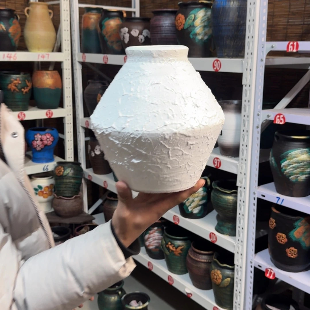 红陶红陶浮雕花盆炸炸炸