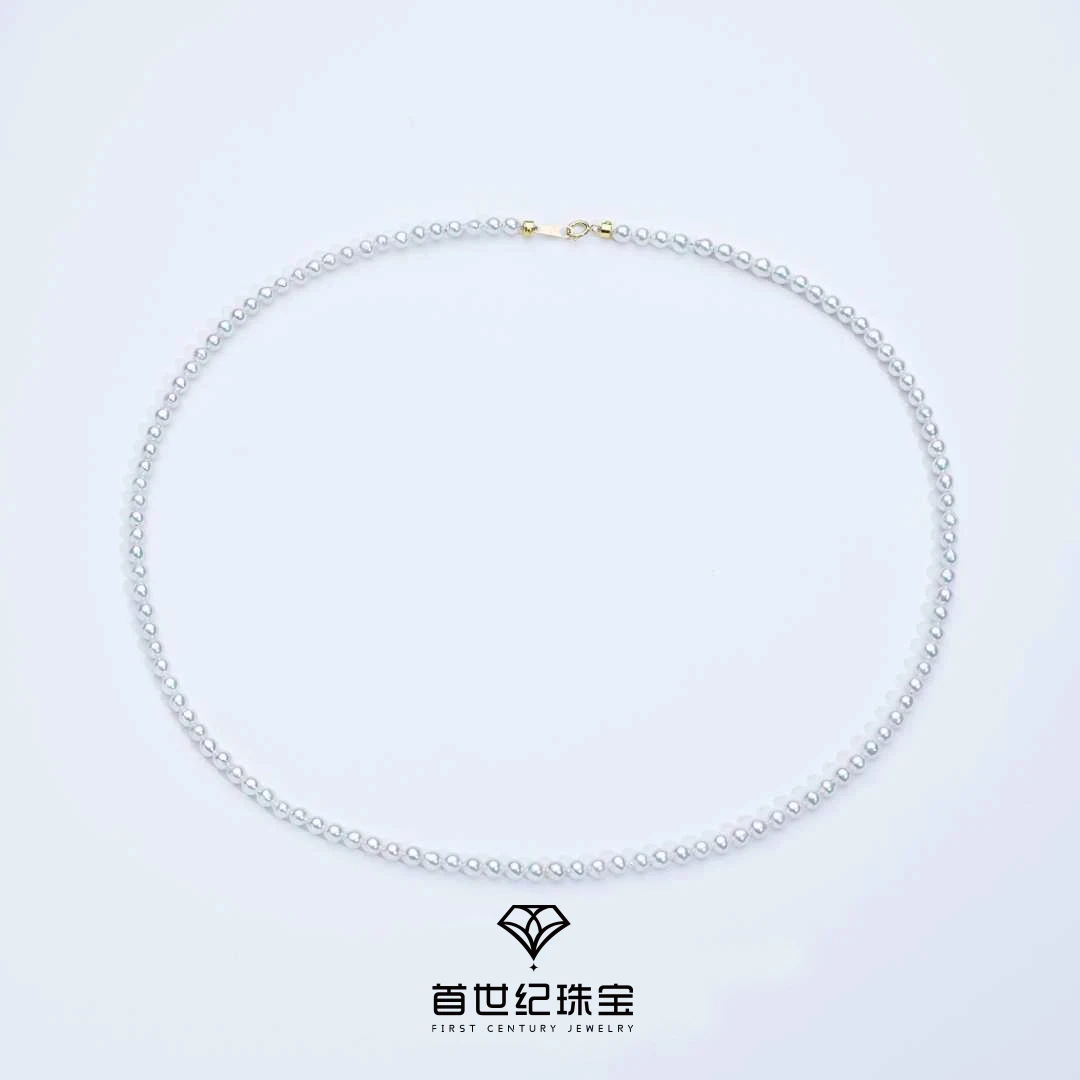 18K金扣冷白光淡水珍珠项链3-4mm时尚  YL2159