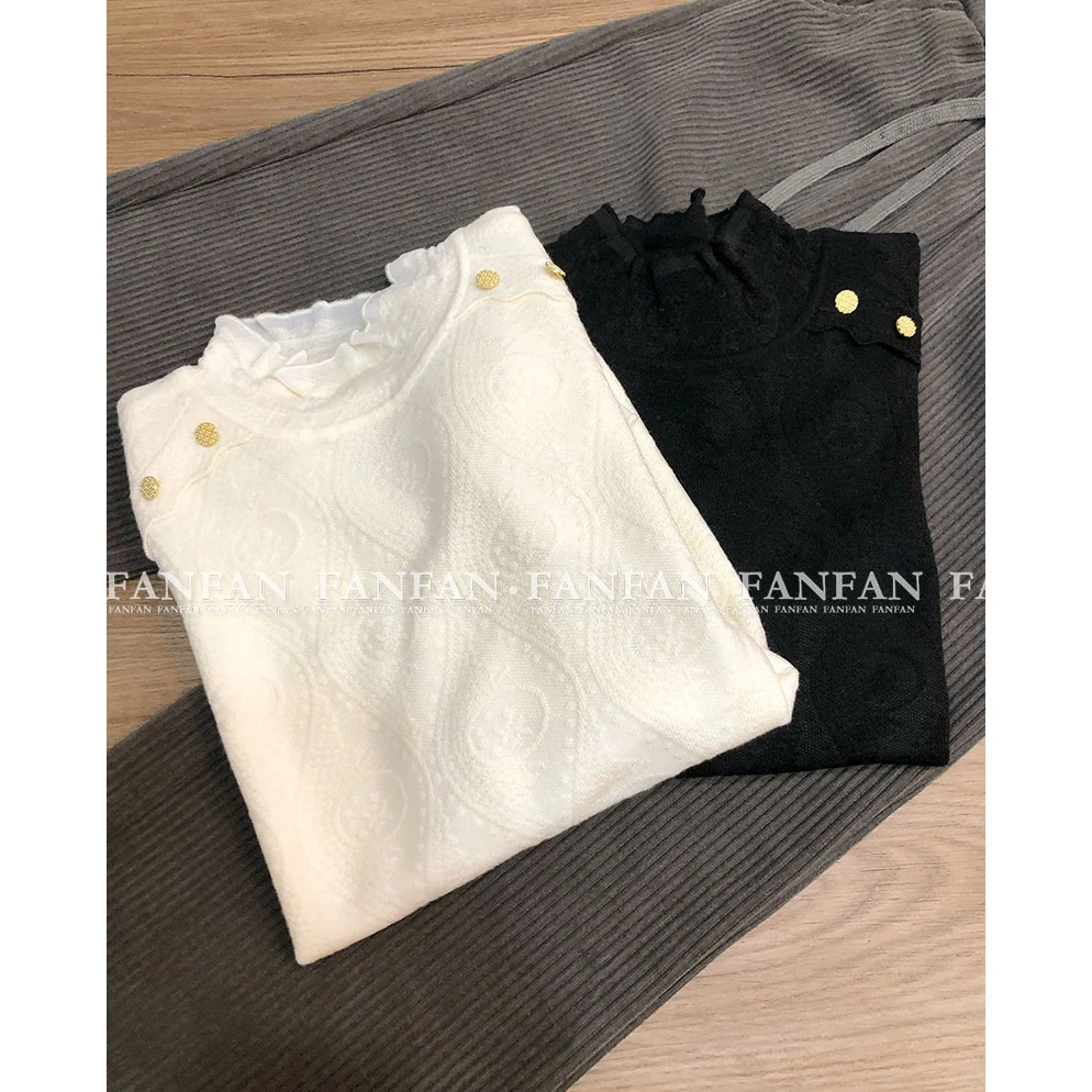 【金扣浮雕勾花】半高领重工打底针织衫女毛衣伴侣