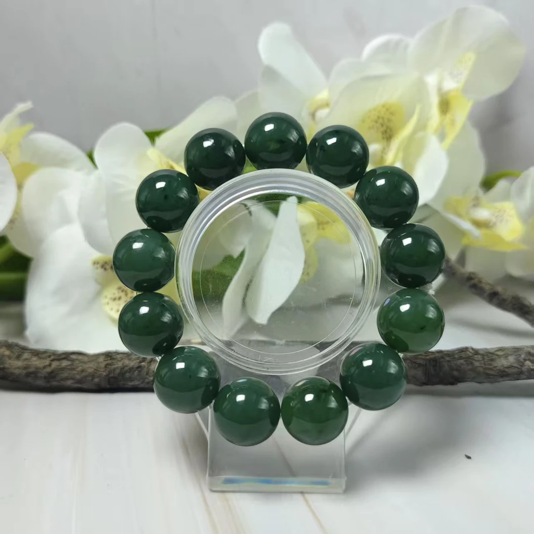 Q和田玉碧玉圆珠手串（卡16）1950