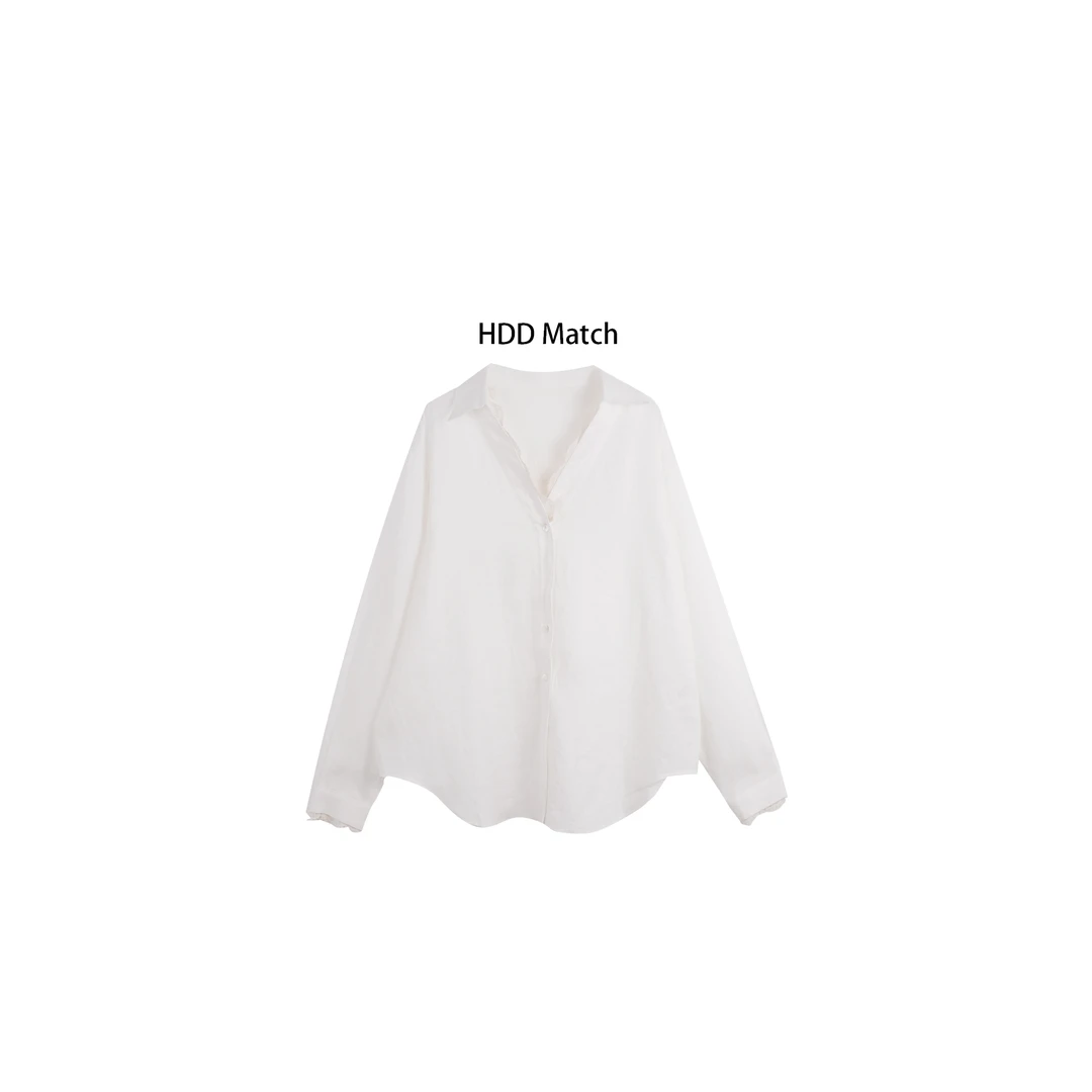 HDD Clothing "春日微风"春季女款宽松休闲百搭亚麻衬衫 Y7142