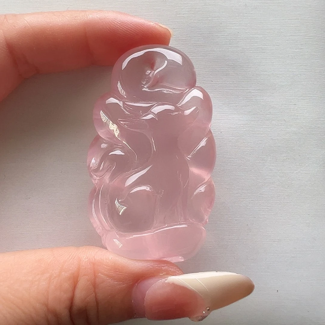 未镶嵌颈饰水晶天然粉水晶全净体狐牌吊坠