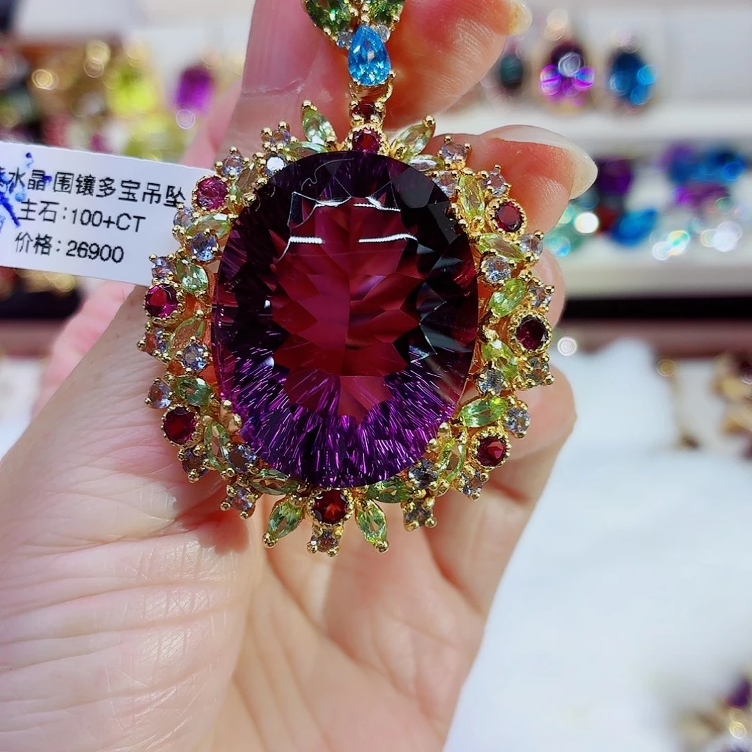 颈饰银S925镀金镶嵌紫晶
