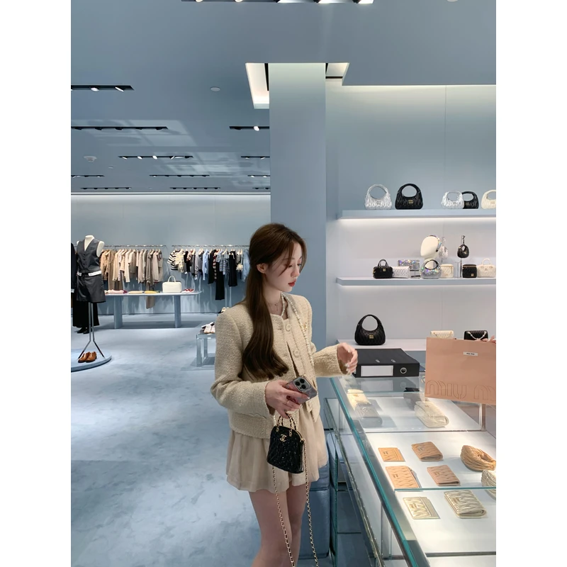 萌萌Ja」晚香玉色 复古奶茶色小香风外套女春季气质短款上衣