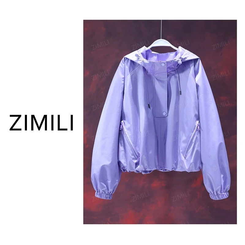 【亮哥女装】2025欧版设计师款薰衣草紫连帽冲锋衣气质外套5919-C0