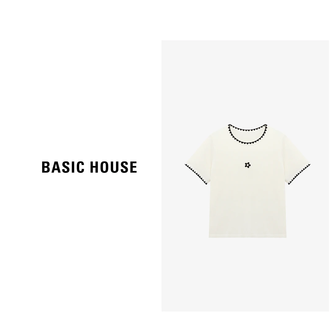 Basic House/百家好洋气慵懒风简约女休闲短袖针织衫-B0625B5Z532