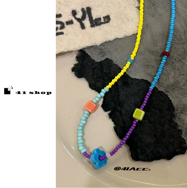 铜合金树脂项链 B-1  多巴胺蓝色花花炫彩蓝色项链