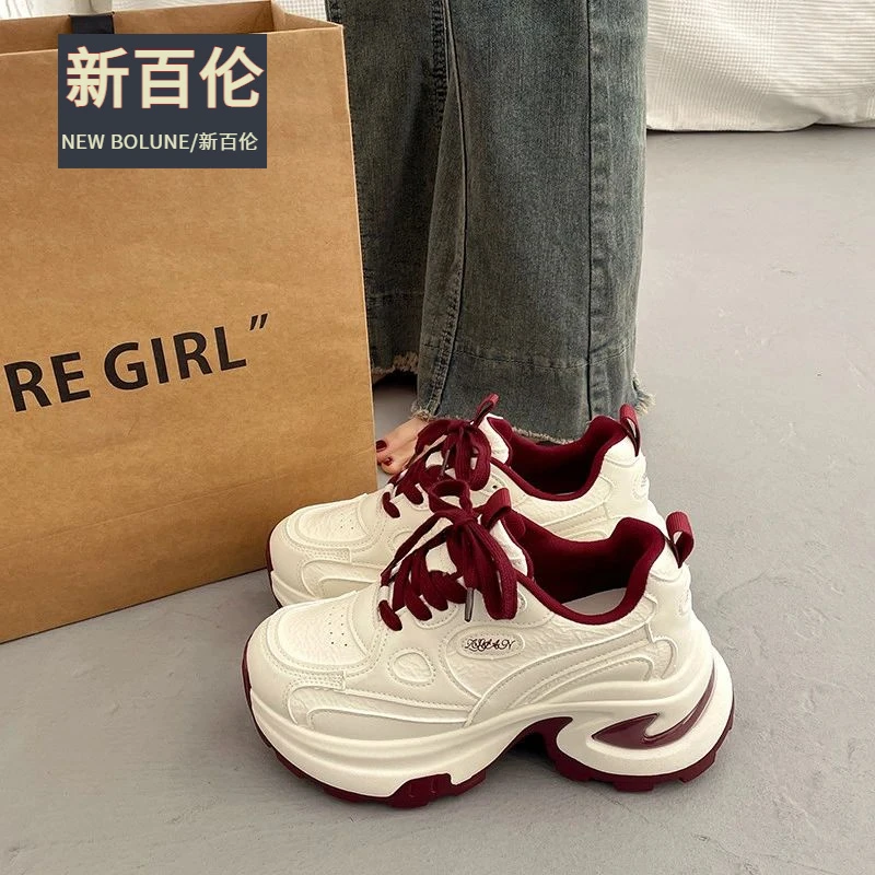 新百伦NEW BOLUNE爆款港风松糕厚底老爹鞋女小个子增高2025新款秋