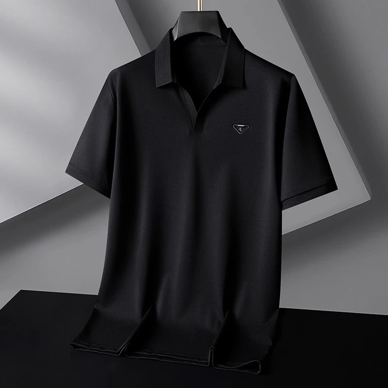 翻领短袖POLO衫男士夏季大码商务休闲上衣宽松舒适亲肤冰丝简约款